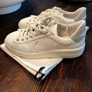 Authentic Golden Goose Pure White sneaker with silver on back. Size 36
